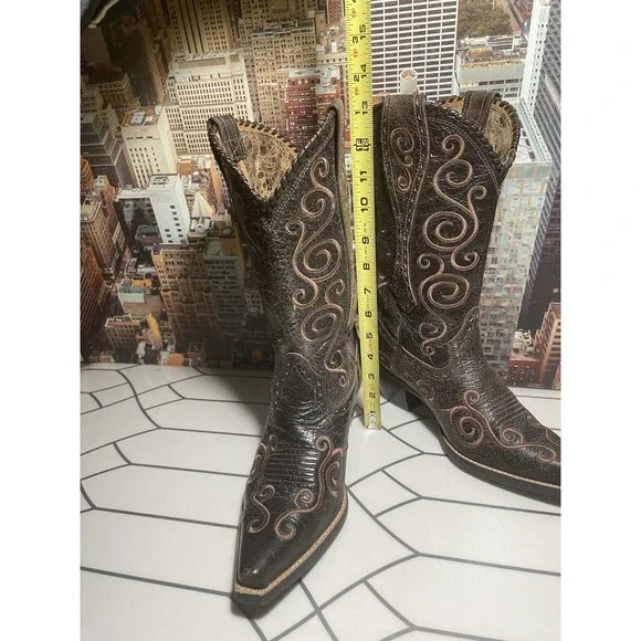 Womens Ariat 10006755 Brown Leather Cowboy Boots 8 B Good Used Condition - Picture 11 of 15